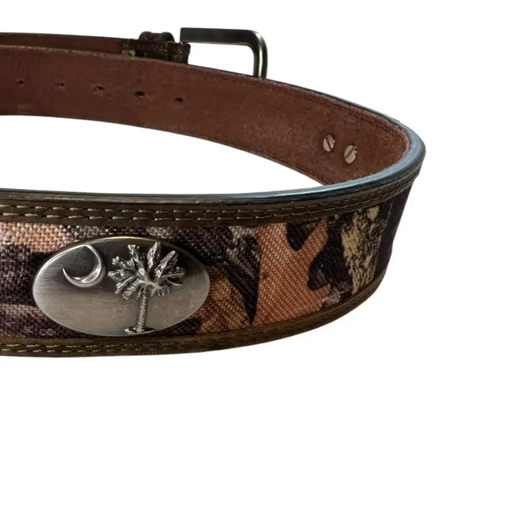 Zed Pro leather belt Mossy Oak camouflage SC Palmetto tree metal emblem